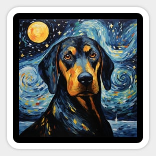 Black and Tan Coonhound Portrait Night Painting Sticker